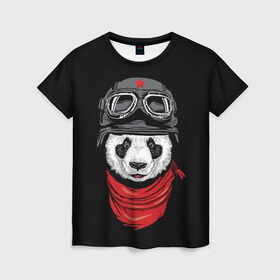 Женская футболка 3D с принтом Панда Танкист  , 100% полиэфир ( синтетическое хлопкоподобное полотно) | прямой крой, круглый вырез горловины, длина до линии бедер | animal | funny | panda | военный | животные | звери | милые | очки | панда | прикол | хипстер