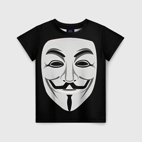 Детская футболка 3D с принтом Guy Fawkes , 100% гипоаллергенный полиэфир | прямой крой, круглый вырез горловины, длина до линии бедер, чуть спущенное плечо, ткань немного тянется | белый | бородка | гай фокс | лицо | маска | усы | черный