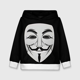 Детская толстовка 3D с принтом Guy Fawkes , 100% полиэстер | двухслойный капюшон со шнурком для регулировки, мягкие манжеты на рукавах и по низу толстовки, спереди карман-кенгуру с мягким внутренним слоем | белый | бородка | гай фокс | лицо | маска | усы | черный