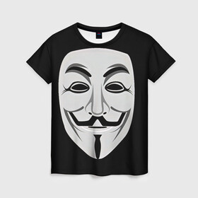 Женская футболка 3D с принтом Guy Fawkes , 100% полиэфир ( синтетическое хлопкоподобное полотно) | прямой крой, круглый вырез горловины, длина до линии бедер | белый | бородка | гай фокс | лицо | маска | усы | черный