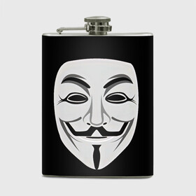 Фляга с принтом Guy Fawkes , металлический корпус | емкость 0,22 л, размер 125 х 94 мм. Виниловая наклейка запечатывается полностью | белый | бородка | гай фокс | лицо | маска | усы | черный