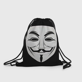 Рюкзак-мешок 3D с принтом Guy Fawkes , 100% полиэстер | плотность ткани — 200 г/м2, размер — 35 х 45 см; лямки — толстые шнурки, застежка на шнуровке, без карманов и подкладки | белый | бородка | гай фокс | лицо | маска | усы | черный