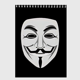 Скетчбук с принтом Guy Fawkes , 100% бумага
 | 48 листов, плотность листов — 100 г/м2, плотность картонной обложки — 250 г/м2. Листы скреплены сверху удобной пружинной спиралью | белый | бородка | гай фокс | лицо | маска | усы | черный