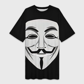 Платье-футболка 3D с принтом Guy Fawkes ,  |  | белый | бородка | гай фокс | лицо | маска | усы | черный