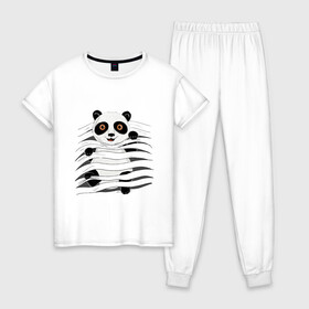 Женская пижама хлопок с принтом МАЛЫШ ПАНДА , 100% хлопок | брюки и футболка прямого кроя, без карманов, на брюках мягкая резинка на поясе и по низу штанин | baby | bear | china | honey | little | panda | sweet | texture | иллюзия | китай | малыш | медведь | милый | мишка | няшка | панда | текстуры