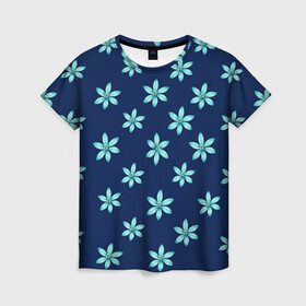 Женская футболка 3D с принтом Цветы | Голубые , 100% полиэфир ( синтетическое хлопкоподобное полотно) | прямой крой, круглый вырез горловины, длина до линии бедер | весна | дерево | природа | розы | цветок | цветы
