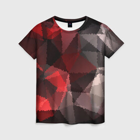 Женская футболка 3D с принтом Серо-красная абстракция  , 100% полиэфир ( синтетическое хлопкоподобное полотно) | прямой крой, круглый вырез горловины, длина до линии бедер | абстрактный | красный | креативный | модный | мозаичный узор | серый | текстура