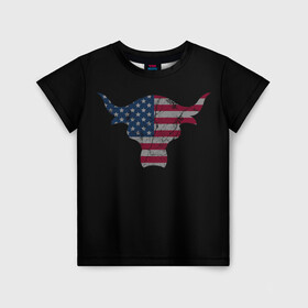 Детская футболка 3D с принтом The Bull , 100% гипоаллергенный полиэфир | прямой крой, круглый вырез горловины, длина до линии бедер, чуть спущенное плечо, ткань немного тянется | америка | белый | бык | звёзды | красный | полоски | рога | флаг