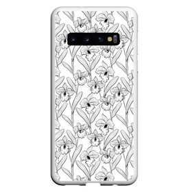 Чехол для Samsung Galaxy S10 с принтом Скетч. Цветы орхидеи , Силикон | Область печати: задняя сторона чехла, без боковых панелей | модный | монохромный | набросок | орхидея | рисунок | скетч | цветочный | цветы | черно белый