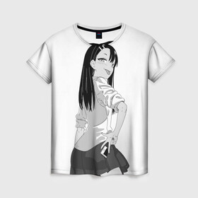 Женская футболка 3D с принтом Нагаторо показывает язычок , 100% полиэфир ( синтетическое хлопкоподобное полотно) | прямой крой, круглый вырез горловины, длина до линии бедер | аниме | нагаторо | садистка | ученица | хаясэ | школьница