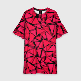 Детское платье 3D с принтом Красно-черный полигональный , 100% полиэстер | прямой силуэт, чуть расширенный к низу. Круглая горловина, на рукавах — воланы | Тематика изображения на принте: абстрактный | алый | геометрический | детский | красный | молодежный | современный | текстура | треугольники | узор