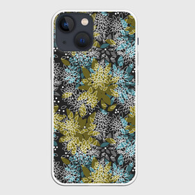 Чехол для iPhone 13 mini с принтом Черно оливковый цветочный ,  |  | абстрактный | детский | молодежный | популярный | современный | текстура | узор | цветочный