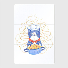 Магнитный плакат 2Х3 с принтом Котик-повар , Полимерный материал с магнитным слоем | 6 деталей размером 9*9 см | Тематика изображения на принте: арт | кот | котик | кошка | макароны | паста | повар | рисунок | спагетти