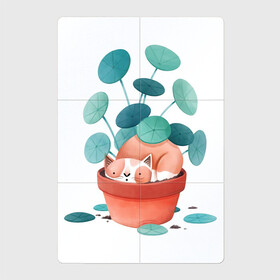 Магнитный плакат 2Х3 с принтом Котик и цветы , Полимерный материал с магнитным слоем | 6 деталей размером 9*9 см | арт | горшок | горшок с цветами | кот | котик | кошка | рисунок | рыжая кошечка | рыжая кошка | рыжий кот | рыжий котик