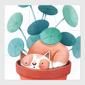 Магнитный плакат 3Х3 с принтом Котик и цветы , Полимерный материал с магнитным слоем | 9 деталей размером 9*9 см | арт | горшок | горшок с цветами | кот | котик | кошка | рисунок | рыжая кошечка | рыжая кошка | рыжий кот | рыжий котик