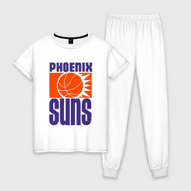 Женская пижама хлопок с принтом Phoenix Suns , 100% хлопок | брюки и футболка прямого кроя, без карманов, на брюках мягкая резинка на поясе и по низу штанин | basketball | mvp | nba | phoenix | sport | streetball | suns | аризона | баскетбол | игра | крис пол | мяч | нба | санс | спорт | стритбол | тренер | финикс | чемпион