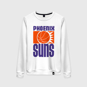 Женский свитшот хлопок с принтом Phoenix Suns , 100% хлопок | прямой крой, круглый вырез, на манжетах и по низу широкая трикотажная резинка  | basketball | mvp | nba | phoenix | sport | streetball | suns | аризона | баскетбол | игра | крис пол | мяч | нба | санс | спорт | стритбол | тренер | финикс | чемпион