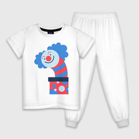 Детская пижама хлопок с принтом Жуткий клоун-сюрприз в коробке , 100% хлопок |  брюки и футболка прямого кроя, без карманов, на брюках мягкая резинка на поясе и по низу штанин
 | веселье | жутко | клоун | мило | монстры | персонаж | существа | сюрприз