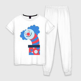 Женская пижама хлопок с принтом Жуткий клоун-сюрприз в коробке , 100% хлопок | брюки и футболка прямого кроя, без карманов, на брюках мягкая резинка на поясе и по низу штанин | веселье | жутко | клоун | мило | монстры | персонаж | существа | сюрприз