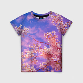 Детская футболка 3D с принтом Сакура , 100% гипоаллергенный полиэфир | прямой крой, круглый вырез горловины, длина до линии бедер, чуть спущенное плечо, ткань немного тянется | весна | дерево | деревья | лепестки | лес | лето | листья | май | на каждый день | небо | облака | осень | поле | розовый цветок | сакура | солнце | тропики | флора | цветок | цветочки | цветы