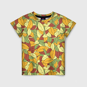 Детская футболка 3D с принтом Яркие осенние листья , 100% гипоаллергенный полиэфир | прямой крой, круглый вырез горловины, длина до линии бедер, чуть спущенное плечо, ткань немного тянется | желтые | зеленые | золотая | красные | листья | осенний | осень | яркие
