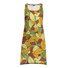Платье-майка 3D с принтом Яркие осенние листья , 100% полиэстер | полуприлегающий силуэт, широкие бретели, круглый вырез горловины, удлиненный подол сзади. | желтые | зеленые | золотая | красные | листья | осенний | осень | яркие