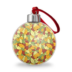 Ёлочный шар с принтом Яркие осенние листья , Пластик | Диаметр: 77 мм | желтые | зеленые | золотая | красные | листья | осенний | осень | яркие