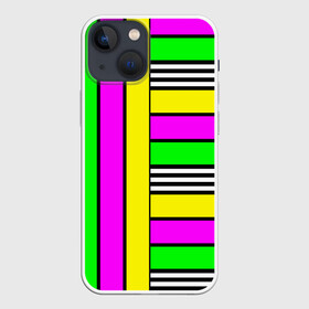 Чехол для iPhone 13 mini с принтом полосатый неоновый модный узор ,  |  | желтый неоновый | молодежный | неон | неоновый | неоновый зеленый | полосатый | разноцветный | розовый неоновый