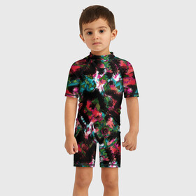 Детский купальный костюм 3D с принтом Гранжевый абстрактный узор , Полиэстер 85%, Спандекс 15% | застежка на молнии на спине | абстрактный | гранж | красно малиновый | пестрый | пятна | размытый узор | современный | темный | черный