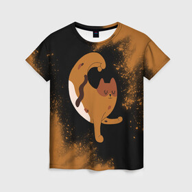 Женская футболка 3D с принтом Кошачья Йога - Взрыв , 100% полиэфир ( синтетическое хлопкоподобное полотно) | прямой крой, круглый вырез горловины, длина до линии бедер | cat | cats | yoga | взрыв | дзен | инь | йога | кот | коты | кошачья | кошка | кошки | краска | намасте | практика | расслабление | хамса | янь