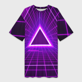 Платье-футболка 3D с принтом Фон в стиле ретро 80 х ,  |  | дискотека | музыка | огни треугольной сетки | технологии | фанки | форма треугольника