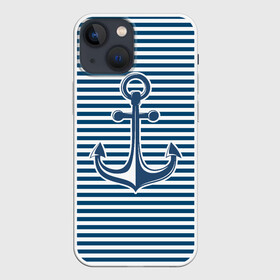 Чехол для iPhone 13 mini с принтом Тельняшка с якорем ,  |  | anchor | marine | vest | vest with anchor | морская | тельняшка | тельняшка с якорем | якорь