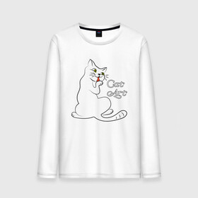 Мужской лонгслив хлопок с принтом Белая кошка , 100% хлопок |  | cat | cat art | звери | кот | котенок | котик | кошка