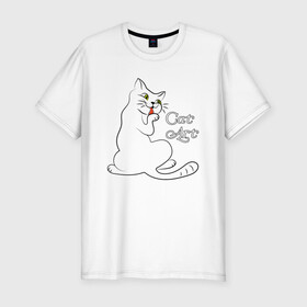 Мужская футболка хлопок Slim с принтом Белая кошка , 92% хлопок, 8% лайкра | приталенный силуэт, круглый вырез ворота, длина до линии бедра, короткий рукав | cat | cat art | звери | кот | котенок | котик | кошка