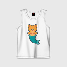 Детская майка хлопок с принтом Cat Mermaid ,  |  | animal | cat | cute | fish | kitty | meow | друг | животные | киска | кися | китти | кот | котенок | котик | котэ | кошечка | кошка | мур | мяу | питомец | русалка | русалочка | рыба