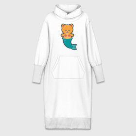 Платье удлиненное хлопок с принтом Cat Mermaid ,  |  | animal | cat | cute | fish | kitty | meow | друг | животные | киска | кися | китти | кот | котенок | котик | котэ | кошечка | кошка | мур | мяу | питомец | русалка | русалочка | рыба