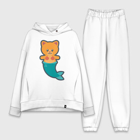 Женский костюм хлопок Oversize с принтом Cat Mermaid ,  |  | animal | cat | cute | fish | kitty | meow | друг | животные | киска | кися | китти | кот | котенок | котик | котэ | кошечка | кошка | мур | мяу | питомец | русалка | русалочка | рыба