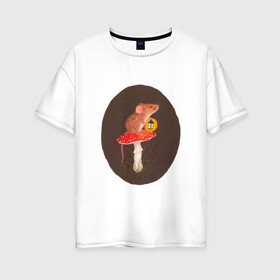 Женская футболка хлопок Oversize с принтом Ночное путешествие , 100% хлопок | свободный крой, круглый ворот, спущенный рукав, длина до линии бедер
 | арт | гриб | мухомор | мышка | мышь | ночь | природа | рисунок | фонарь