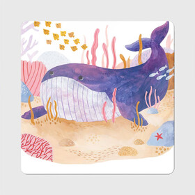 Магнит виниловый Квадрат с принтом Отдыхающий кит , полимерный материал с магнитным слоем | размер 9*9 см, закругленные углы | арт | звезда | кит | кораллы | море | морская звезда | океан | песок | природа | рисунок | рыба | рыбки | рыбы | синий кит