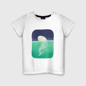 Детская футболка хлопок с принтом Белуха , 100% хлопок | круглый вырез горловины, полуприлегающий силуэт, длина до линии бедер | арт | белуха | звезда | звёзды | море | ночное небо | ночь | океан | природа | рисунок