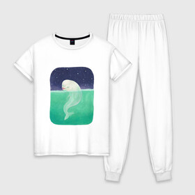 Женская пижама хлопок с принтом Белуха , 100% хлопок | брюки и футболка прямого кроя, без карманов, на брюках мягкая резинка на поясе и по низу штанин | арт | белуха | звезда | звёзды | море | ночное небо | ночь | океан | природа | рисунок