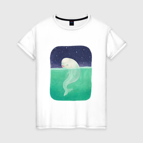 Женская футболка хлопок с принтом Белуха , 100% хлопок | прямой крой, круглый вырез горловины, длина до линии бедер, слегка спущенное плечо | арт | белуха | звезда | звёзды | море | ночное небо | ночь | океан | природа | рисунок