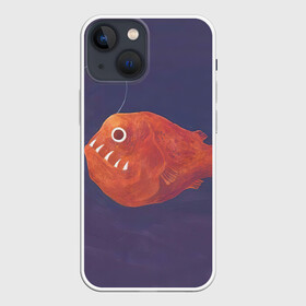 Чехол для iPhone 13 mini с принтом Удильщик ,  |  | арт | глубина | глубина моря | глубина океана | дно | дно морское | море | морской чёрт | океан | природа | рисунок | рыба | тьма | удильщик | фонарик | фонарь | хищник