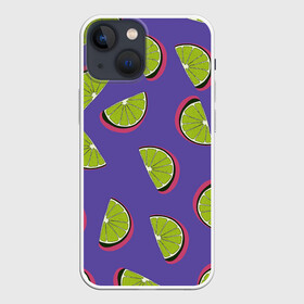 Чехол для iPhone 13 mini с принтом Лаймы ,  |  | зелёная | лайм | фиолетовая | фрукты | цитрус