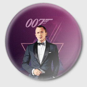 Значок с принтом агент 007 Джеймс Бонд ,  металл | круглая форма, металлическая застежка в виде булавки | Тематика изображения на принте: 007 | bond | james bond | no time to die | бонд | джеймс бонд | кино | не время умирать