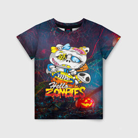 Детская футболка 3D с принтом Hello Zombies , 100% гипоаллергенный полиэфир | прямой крой, круглый вырез горловины, длина до линии бедер, чуть спущенное плечо, ткань немного тянется | hello kitty | hello zombies | зомбак | зомби | китти | ужасы | хеллоуин | хэллоуин