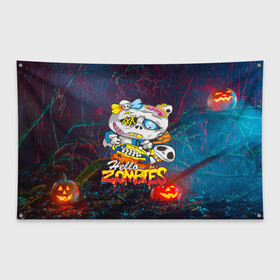 Флаг-баннер с принтом Hello Zombies , 100% полиэстер | размер 67 х 109 см, плотность ткани — 95 г/м2; по краям флага есть четыре люверса для крепления | hello kitty | hello zombies | зомбак | зомби | китти | ужасы | хеллоуин | хэллоуин