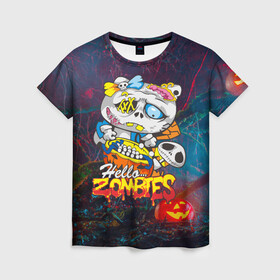 Женская футболка 3D с принтом Hello Zombies , 100% полиэфир ( синтетическое хлопкоподобное полотно) | прямой крой, круглый вырез горловины, длина до линии бедер | hello kitty | hello zombies | зомбак | зомби | китти | ужасы | хеллоуин | хэллоуин