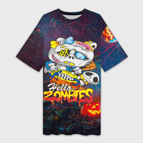 Платье-футболка 3D с принтом Hello Zombies ,  |  | hello kitty | hello zombies | зомбак | зомби | китти | ужасы | хеллоуин | хэллоуин
