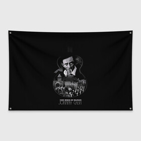 Флаг-баннер с принтом JOHNNY CASH , 100% полиэстер | размер 67 х 109 см, плотность ткани — 95 г/м2; по краям флага есть четыре люверса для крепления | black | blues | cash | dark | guitar | johnny | man | rock | usa | блюз | гитара | джони | джонни | кэш | музыка | разное | рок | сша | человек | черный